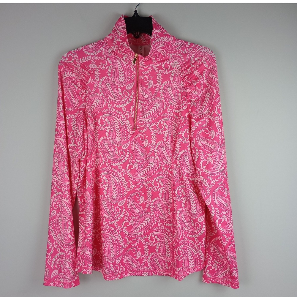 Dear Scarlett Womens L Pink Paisley Quarter Zip Pullover Marina E007 Top